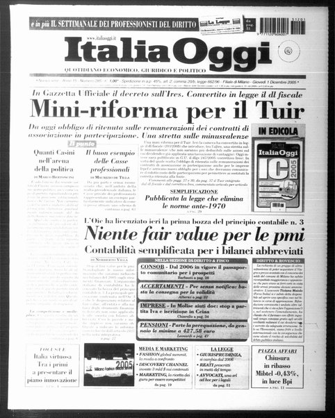 Italia oggi : quotidiano di economia finanza e politica